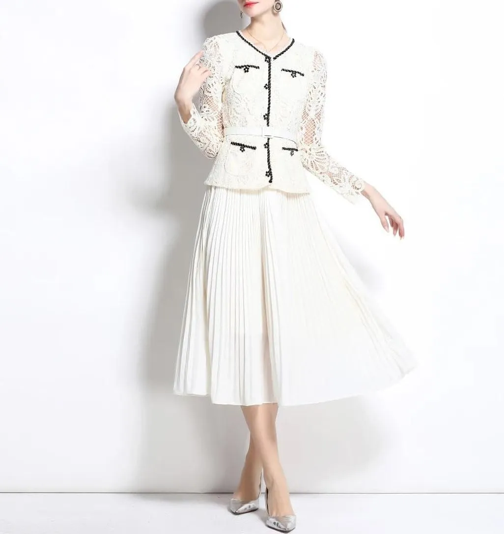 Women Embroidery Lace Long Dresses Fake Two Piece Set Long Sleeve Evening Bridesmaids Dress