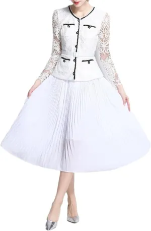 Women Embroidery Lace Long Dresses Fake Two Piece Set Long Sleeve Evening Bridesmaids Dress