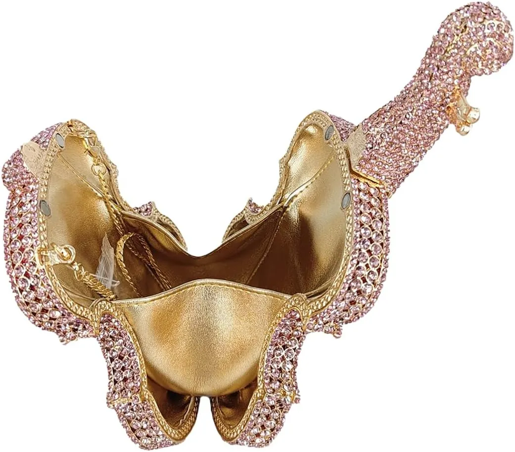 Women Fancy Violin Shaped Crystal Clutch Purse Brilliant Gemstones Evening Bag for Concert Dancing Party