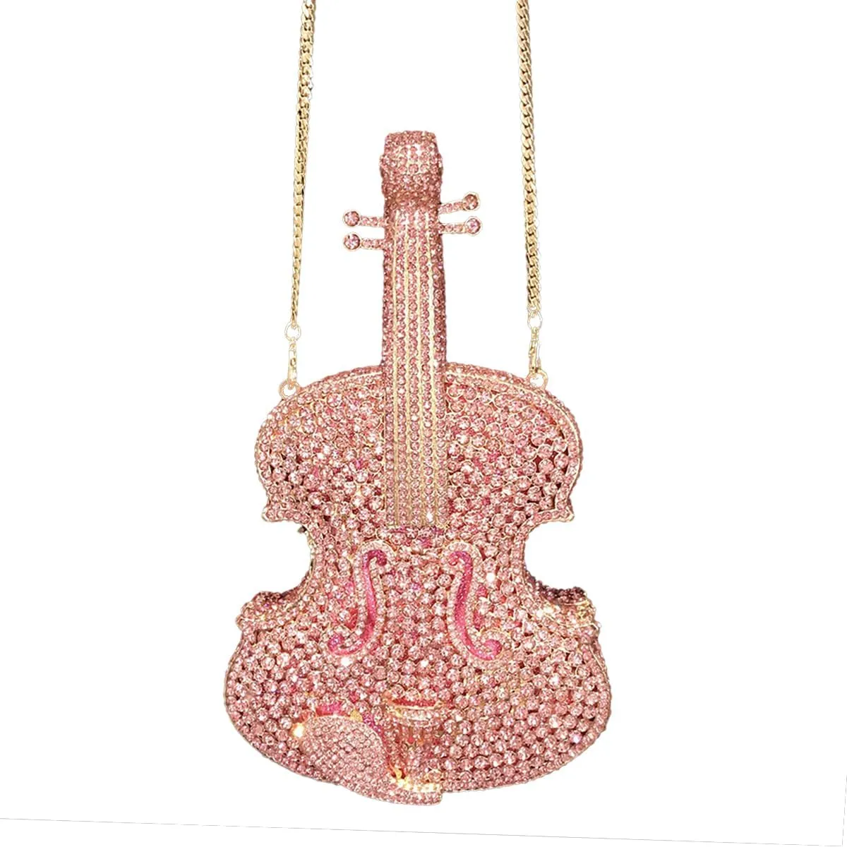 Women Fancy Violin Shaped Crystal Clutch Purse Brilliant Gemstones Evening Bag for Concert Dancing Party
