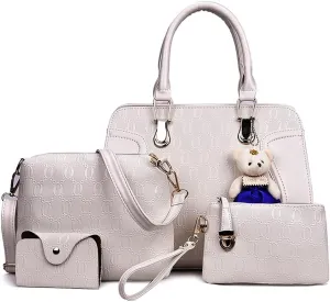 Women Fashion Handbags and Purses 4pcs Set Synthetic Leather Top Handle Satchel Shoulder Bag for Christmas