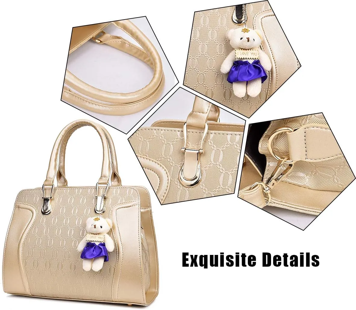 Women Fashion Handbags and Purses 4pcs Set Synthetic Leather Top Handle Satchel Shoulder Bag for Christmas