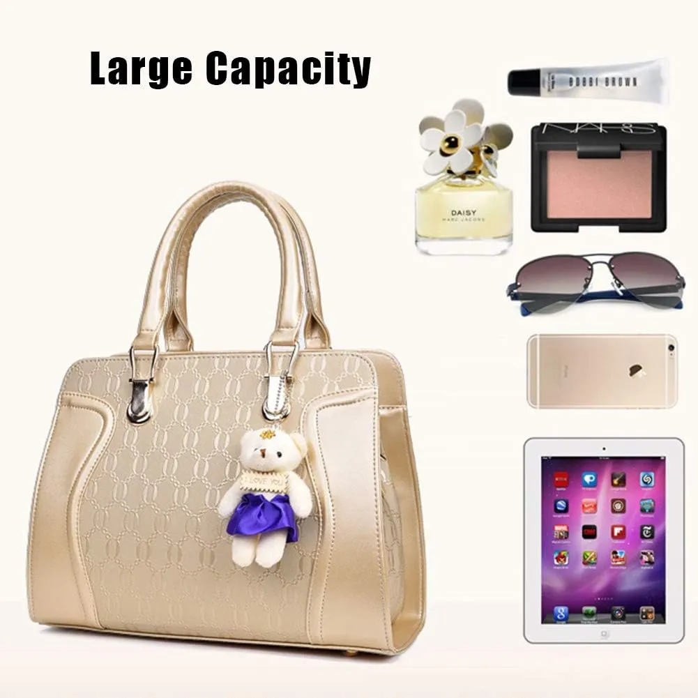 Women Fashion Handbags and Purses 4pcs Set Synthetic Leather Top Handle Satchel Shoulder Bag for Christmas