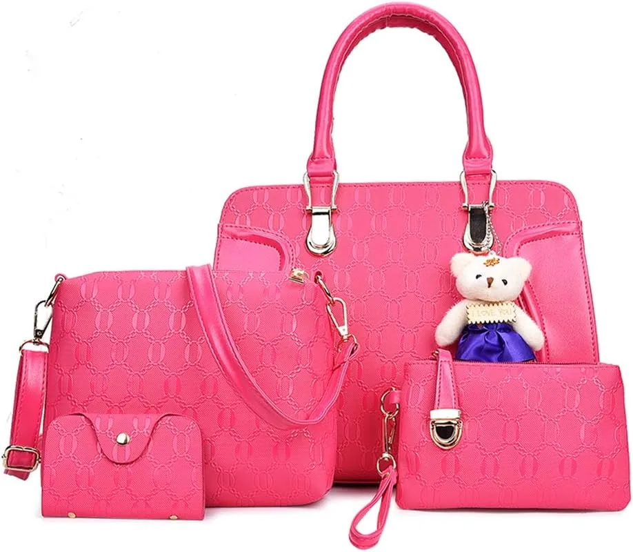 Women Fashion Handbags and Purses 4pcs Set Synthetic Leather Top Handle Satchel Shoulder Bag for Christmas
