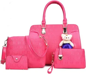 Women Fashion Handbags and Purses 4pcs Set Synthetic Leather Top Handle Satchel Shoulder Bag for Christmas
