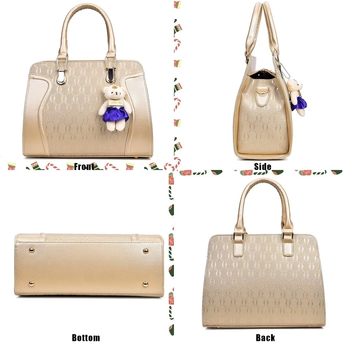 Women Fashion Handbags and Purses 4pcs Set Synthetic Leather Top Handle Satchel Shoulder Bag for Christmas