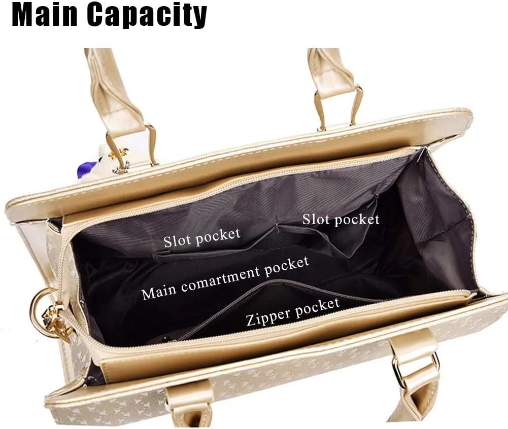 Women Fashion Handbags and Purses 4pcs Set Synthetic Leather Top Handle Satchel Shoulder Bag for Christmas