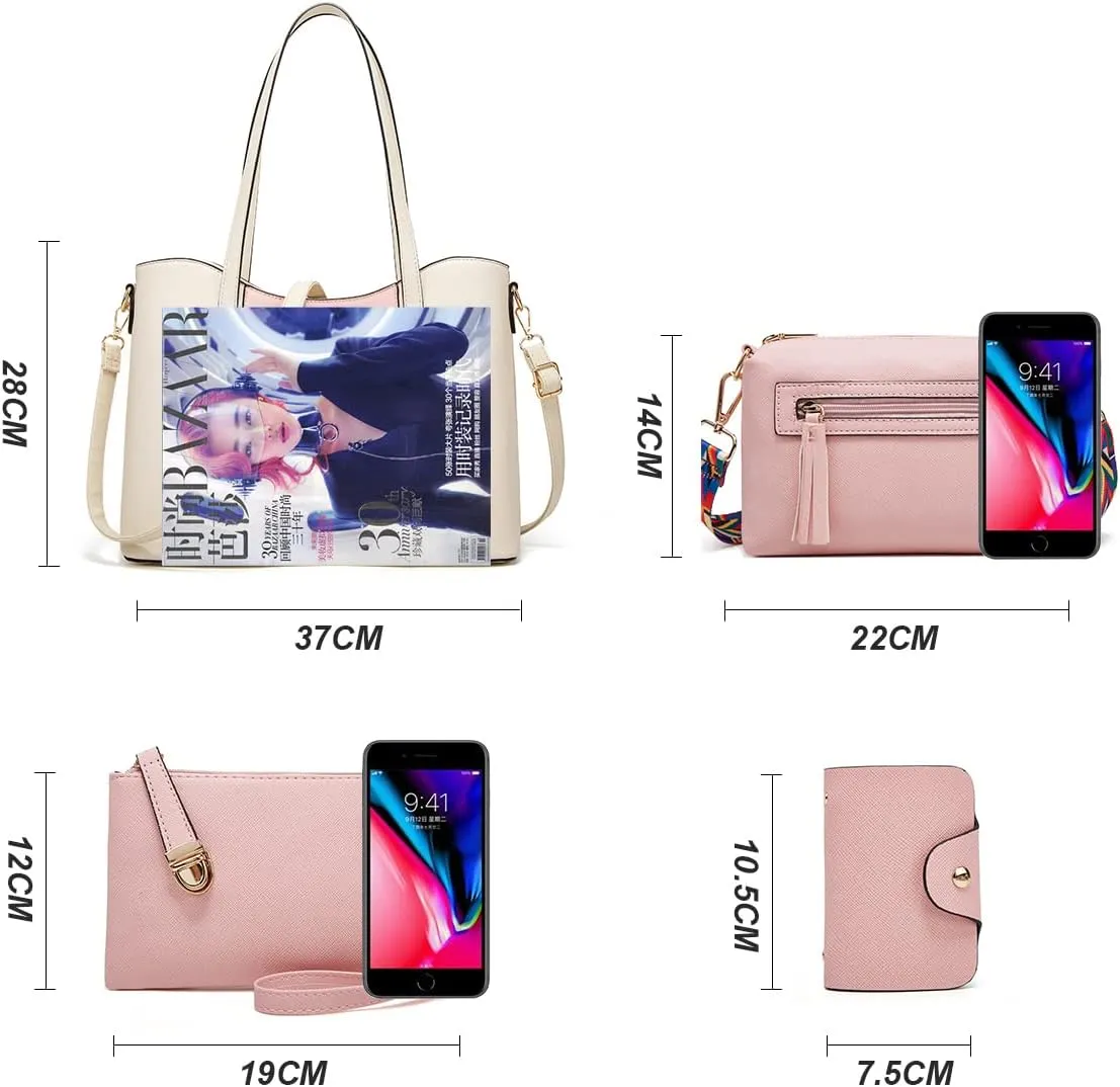 Women Fashion Handbags Wallet Tote Bag Shoulder Bag Top Handle Satchel Purse Set 4pcs