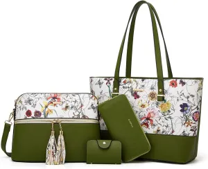 Women Fashion Handbags Wallet Tote Bag Shoulder Bag Top Handle Satchel Purse Set 4pcs