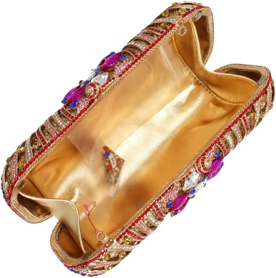 Women Fashion Rhinestone Evening Bag Sparkly Stripe Crystal Handbag Wedding Clutch Purse for Banquet Party