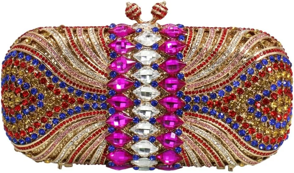 Women Fashion Rhinestone Evening Bag Sparkly Stripe Crystal Handbag Wedding Clutch Purse for Banquet Party