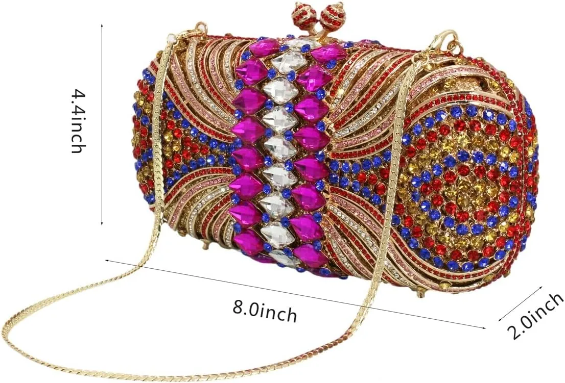 Women Fashion Rhinestone Evening Bag Sparkly Stripe Crystal Handbag Wedding Clutch Purse for Banquet Party