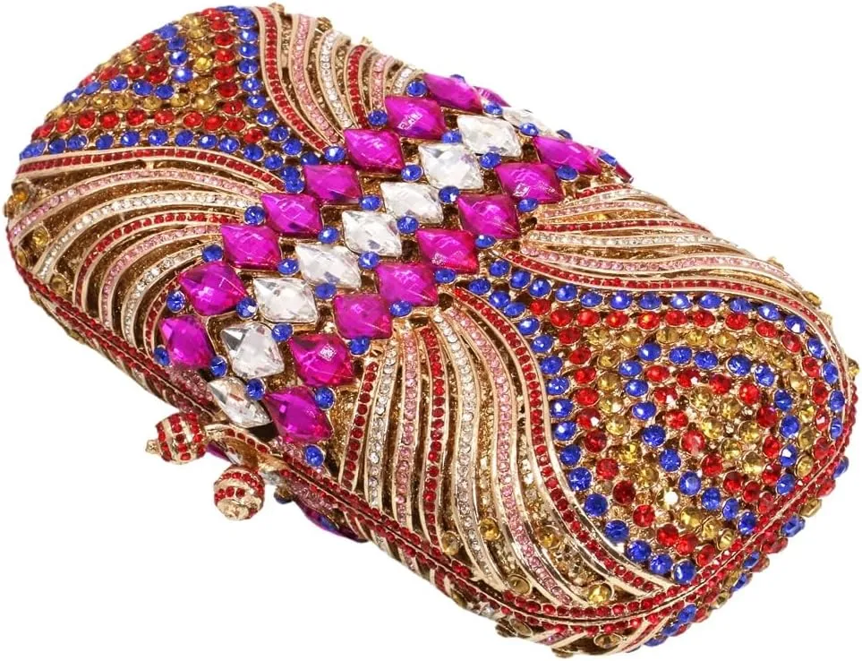 Women Fashion Rhinestone Evening Bag Sparkly Stripe Crystal Handbag Wedding Clutch Purse for Banquet Party