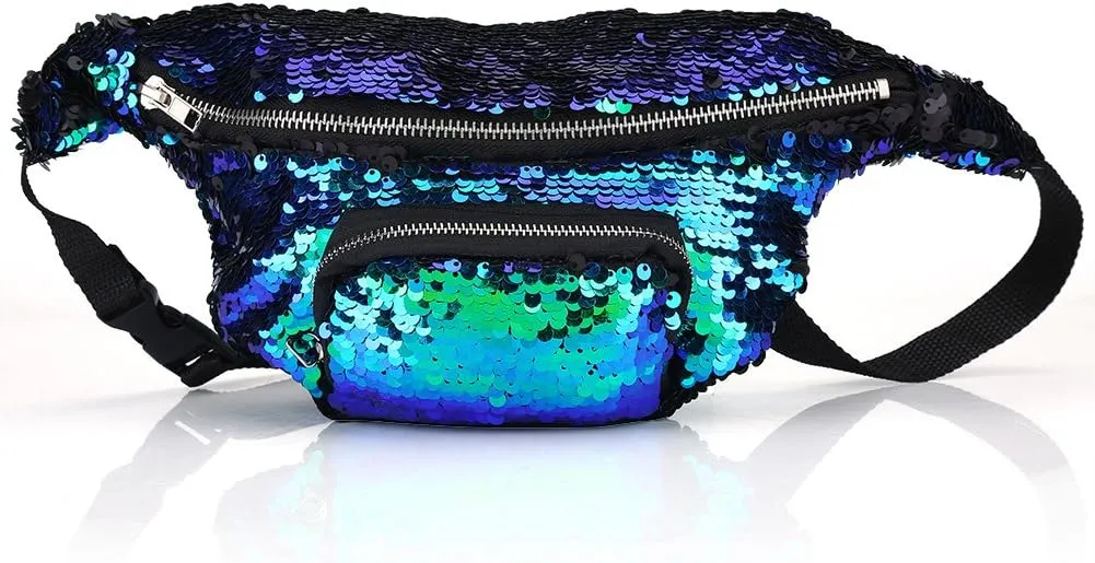 Women Fashionable Sequins Shining Party Waist Pouch Single Shoulder Bag
