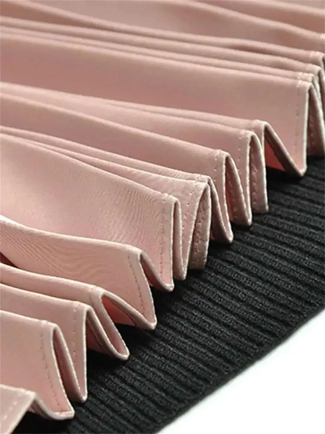 Women Feather Patchwork Knit Pleated Dress Long Sleeve Crew Neck High Waist Evening Dresses