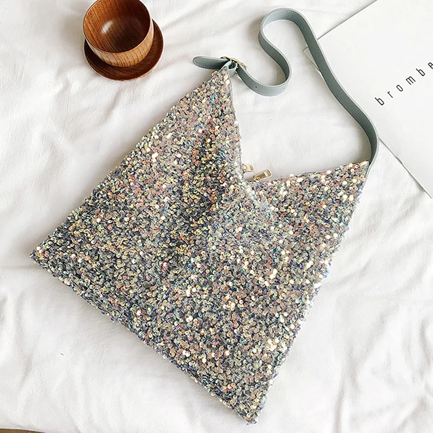 Women Glitter Sequin Shoulder Tote Bag Girls Large Capacity Shiny Shopping Bag Pouch