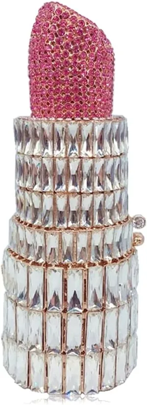 Women Glittering Lipstick Evening Bag Rhinestone Crystal Evening Clutch Vintage Wedding Party Prom Handbag Purses