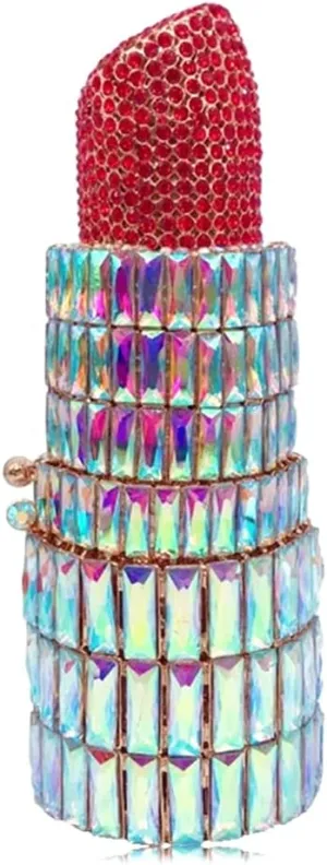 Women Glittering Lipstick Evening Bag Rhinestone Crystal Evening Clutch Vintage Wedding Party Prom Handbag Purses