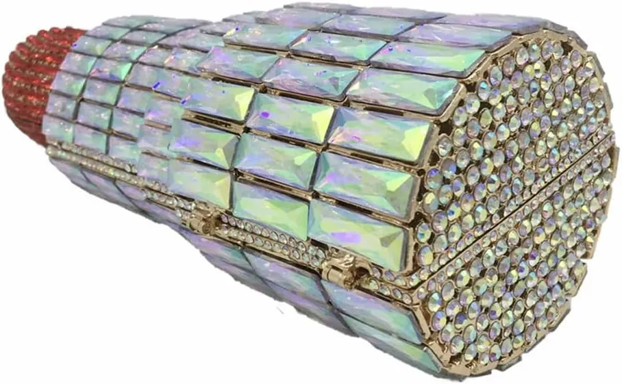 Women Glittering Lipstick Evening Bag Rhinestone Crystal Evening Clutch Vintage Wedding Party Prom Handbag Purses
