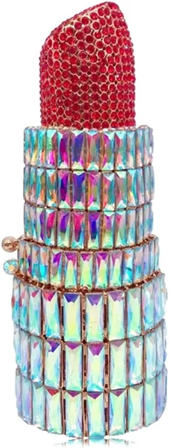 Women Glittering Lipstick Evening Bag Rhinestone Crystal Evening Clutch Vintage Wedding Party Prom Handbag Purses