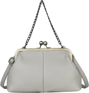 Women Kiss Lock Tote Handbag Classical Retro Shoulder Purses Chain Strap Clutch