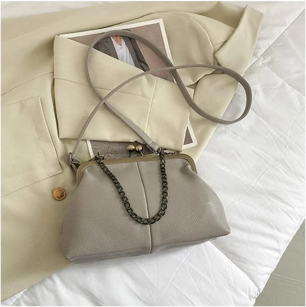 Women Kiss Lock Tote Handbag Classical Retro Shoulder Purses Chain Strap Clutch
