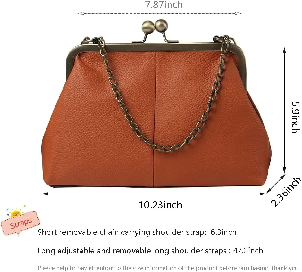 Women Kiss Lock Tote Handbag Classical Retro Shoulder Purses Chain Strap Clutch