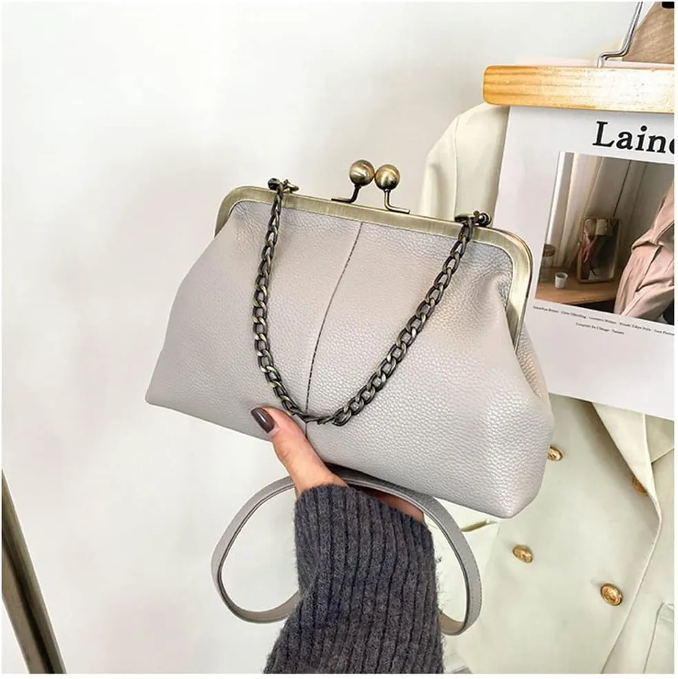 Women Kiss Lock Tote Handbag Classical Retro Shoulder Purses Chain Strap Clutch
