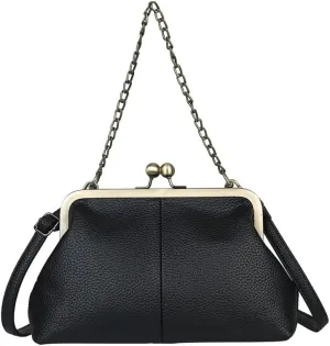 Women Kiss Lock Tote Handbag Classical Retro Shoulder Purses Chain Strap Clutch