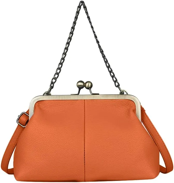 Women Kiss Lock Tote Handbag Classical Retro Shoulder Purses Chain Strap Clutch