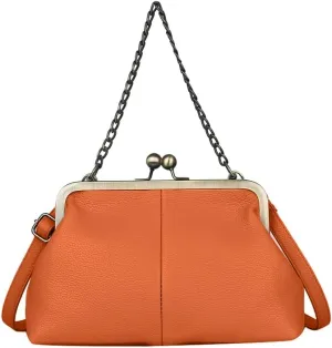 Women Kiss Lock Tote Handbag Classical Retro Shoulder Purses Chain Strap Clutch