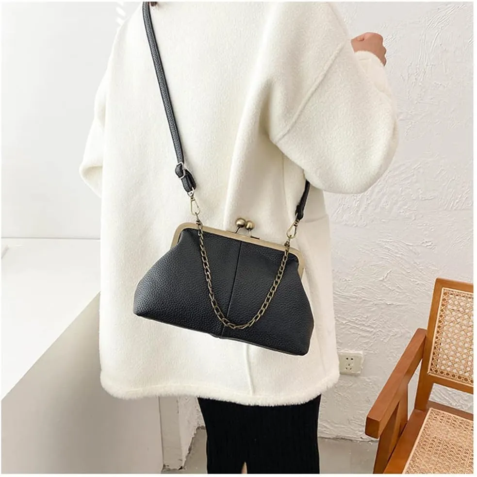 Women Kiss Lock Tote Handbag Classical Retro Shoulder Purses Chain Strap Clutch