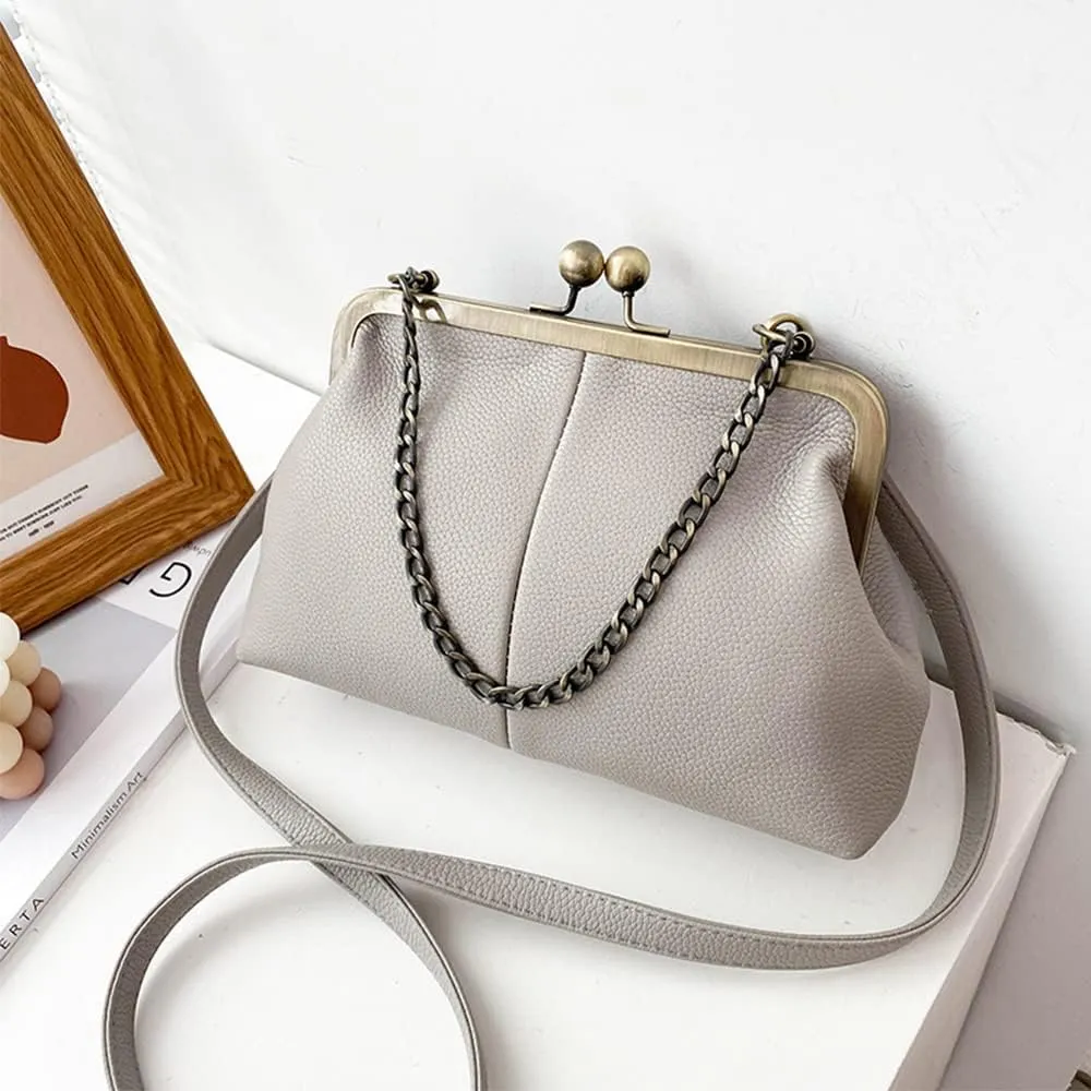 Women Kiss Lock Tote Handbag Classical Retro Shoulder Purses Chain Strap Clutch