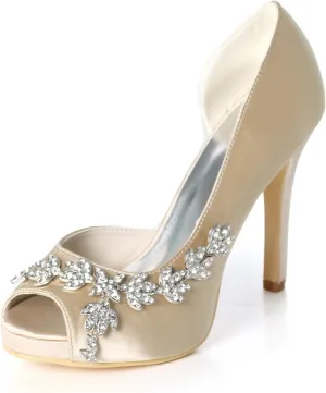 Women Kitten Heels Peep Toe Wedding Shoes Satin Bridal Pumps Formal Party Dress Shoes Y1195-08YL/6041-09YL