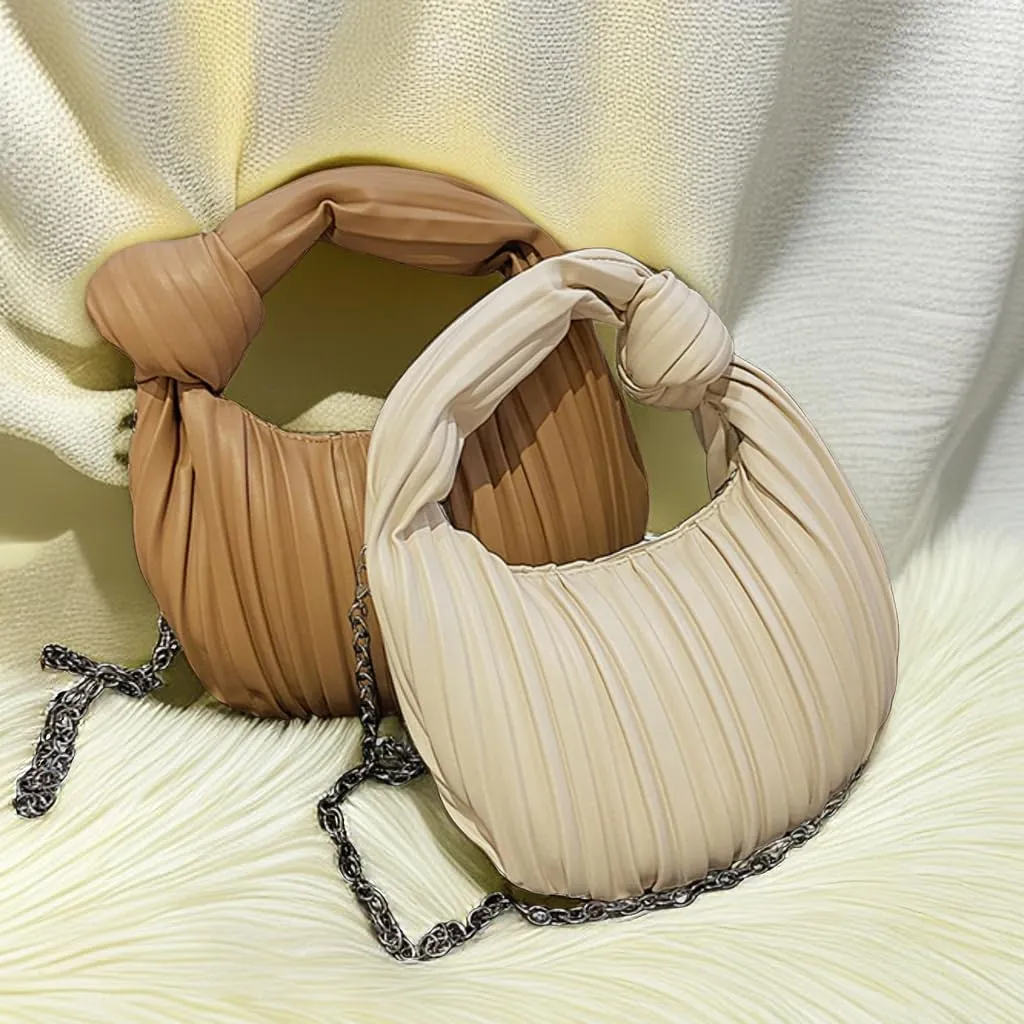 Women Knotted Woven Ruched Handbag Soft Faux Leather Purse Chic Top Handle Bag for Ladies Small Hobo Handbag