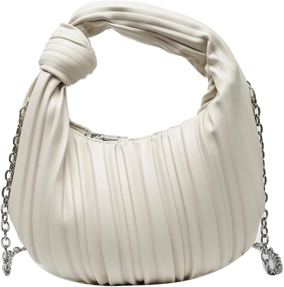 Women Knotted Woven Ruched Handbag Soft Faux Leather Purse Chic Top Handle Bag for Ladies Small Hobo Handbag