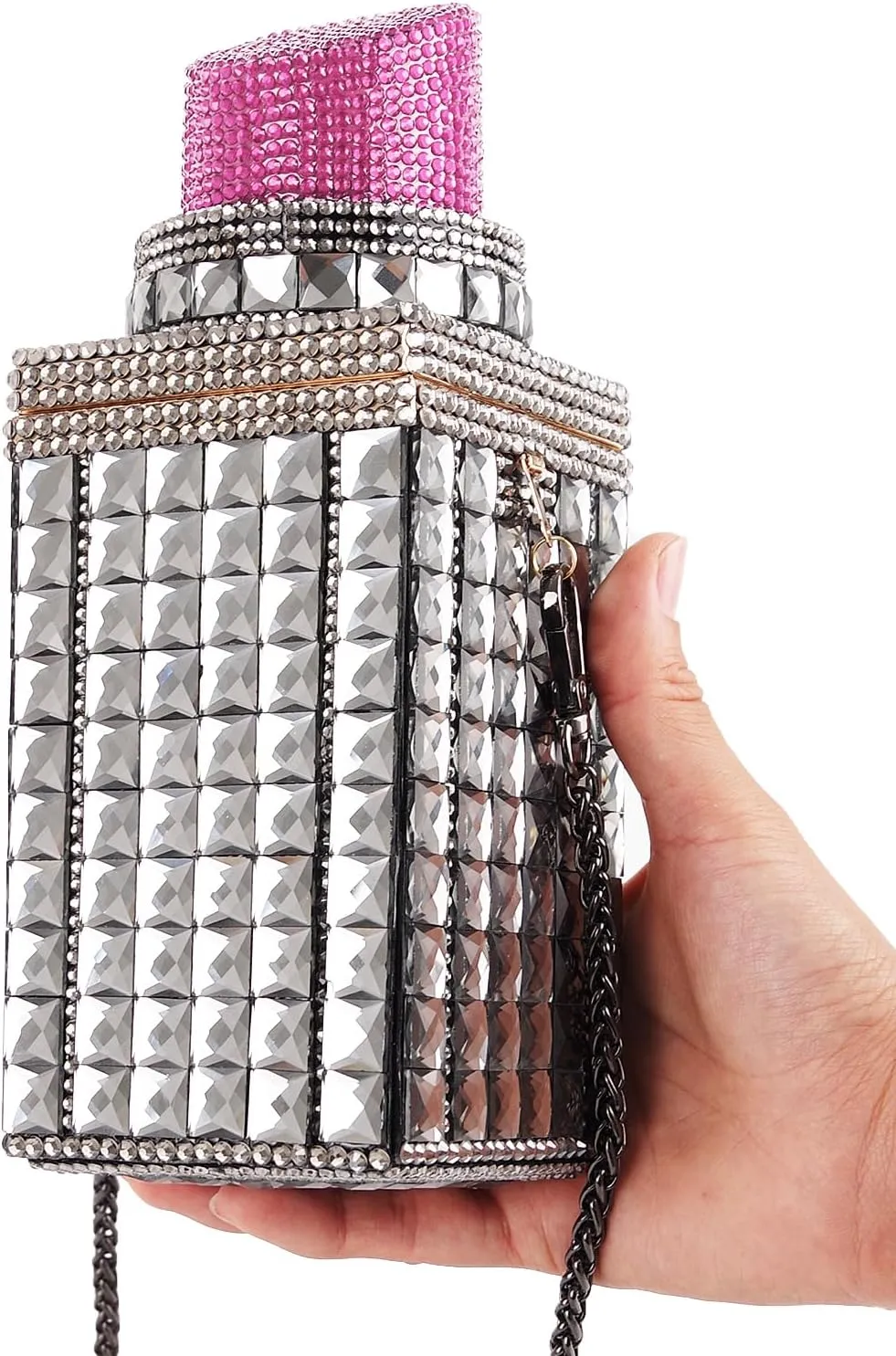 Women Lipstick Shape Inlaid Rhinestone Crystal Glitter Evening Bags Purses Clutch Sparkly Banquet Handbag