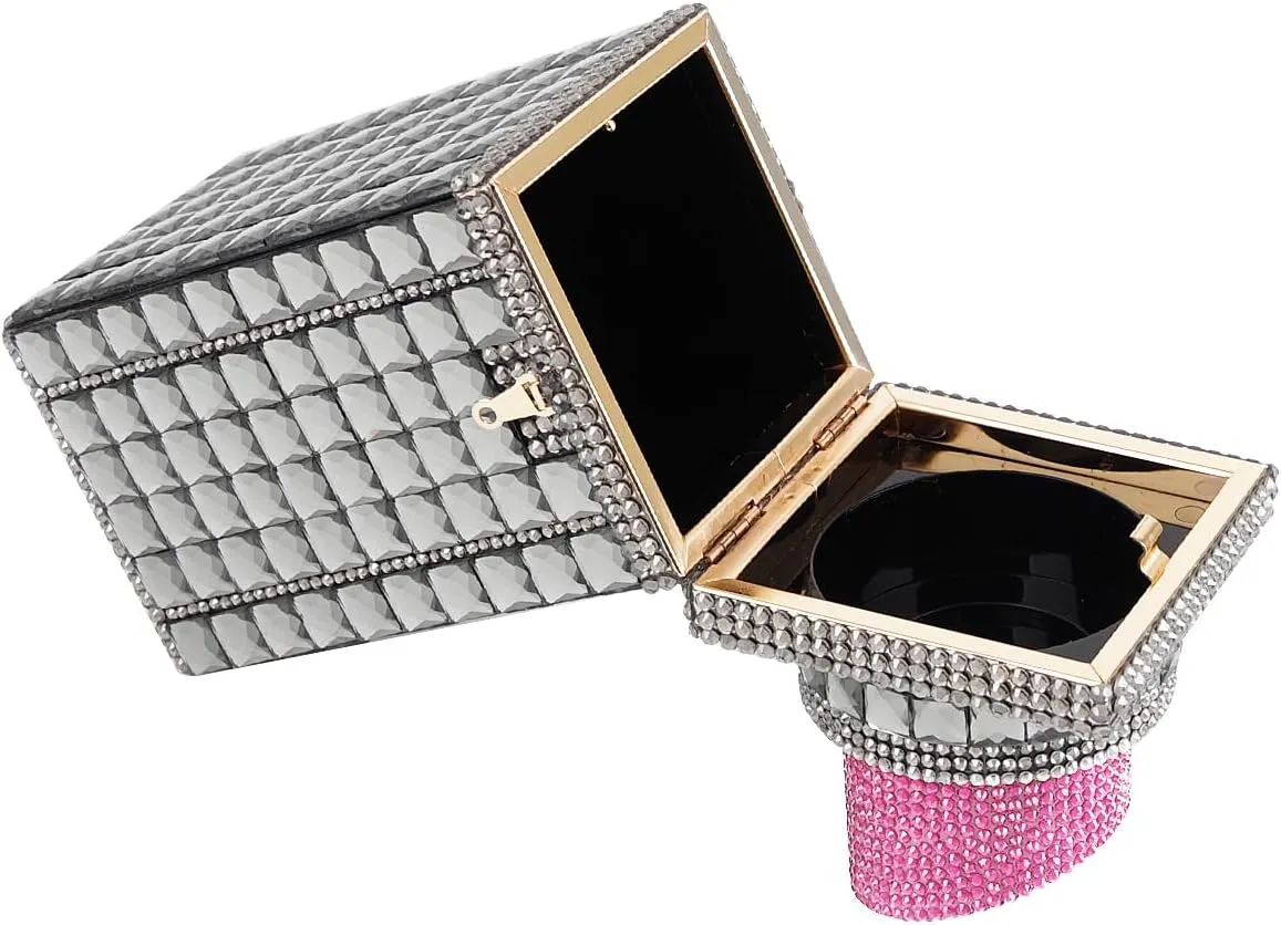 Women Lipstick Shape Inlaid Rhinestone Crystal Glitter Evening Bags Purses Clutch Sparkly Banquet Handbag