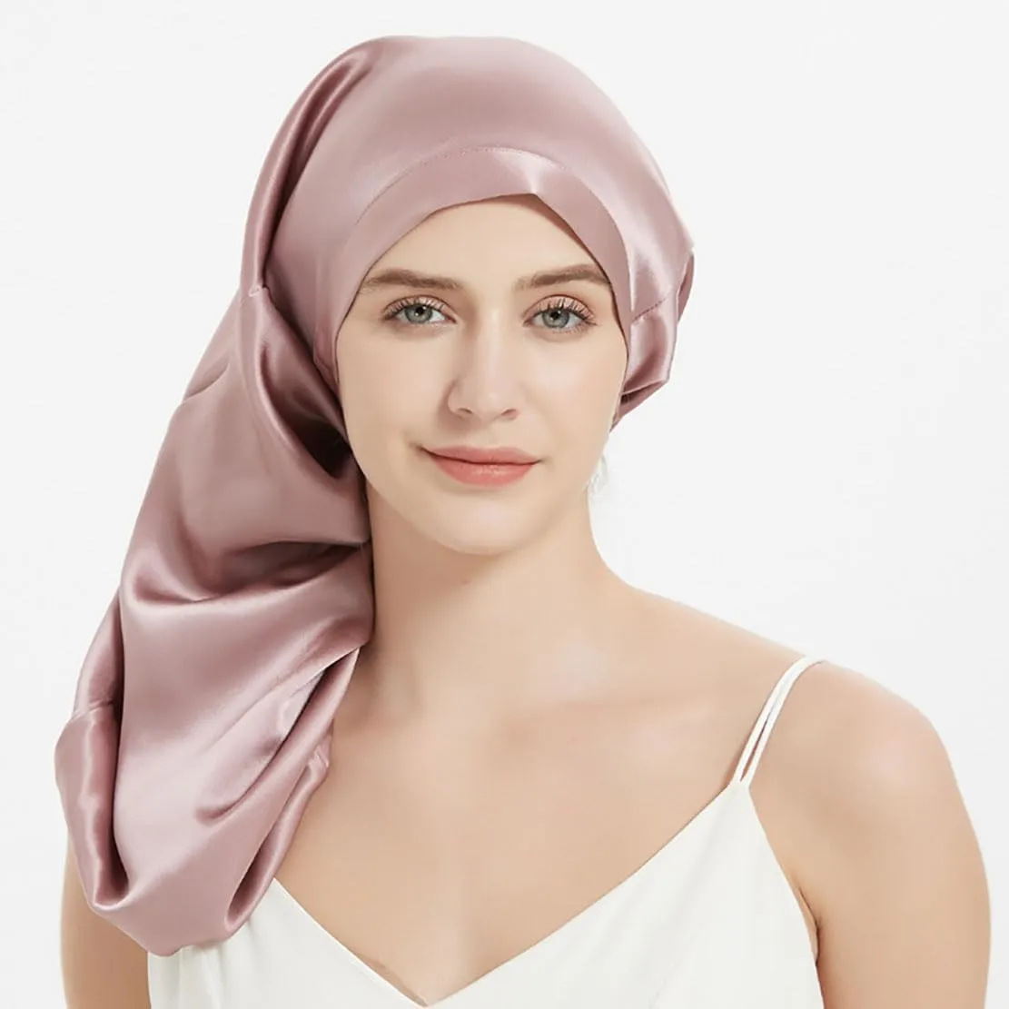 Women Long Satin Bonne Silk Sleeping Cap Wide Elastic Band Night Braids Curly Hair Natural Soft Comfortable Stretchy