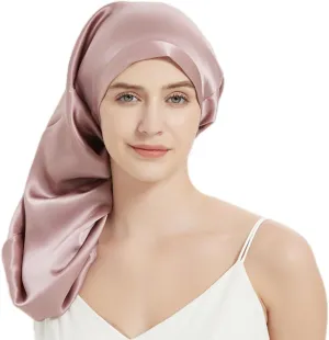 Women Long Satin Bonne Silk Sleeping Cap Wide Elastic Band Night Braids Curly Hair Natural Soft Comfortable Stretchy