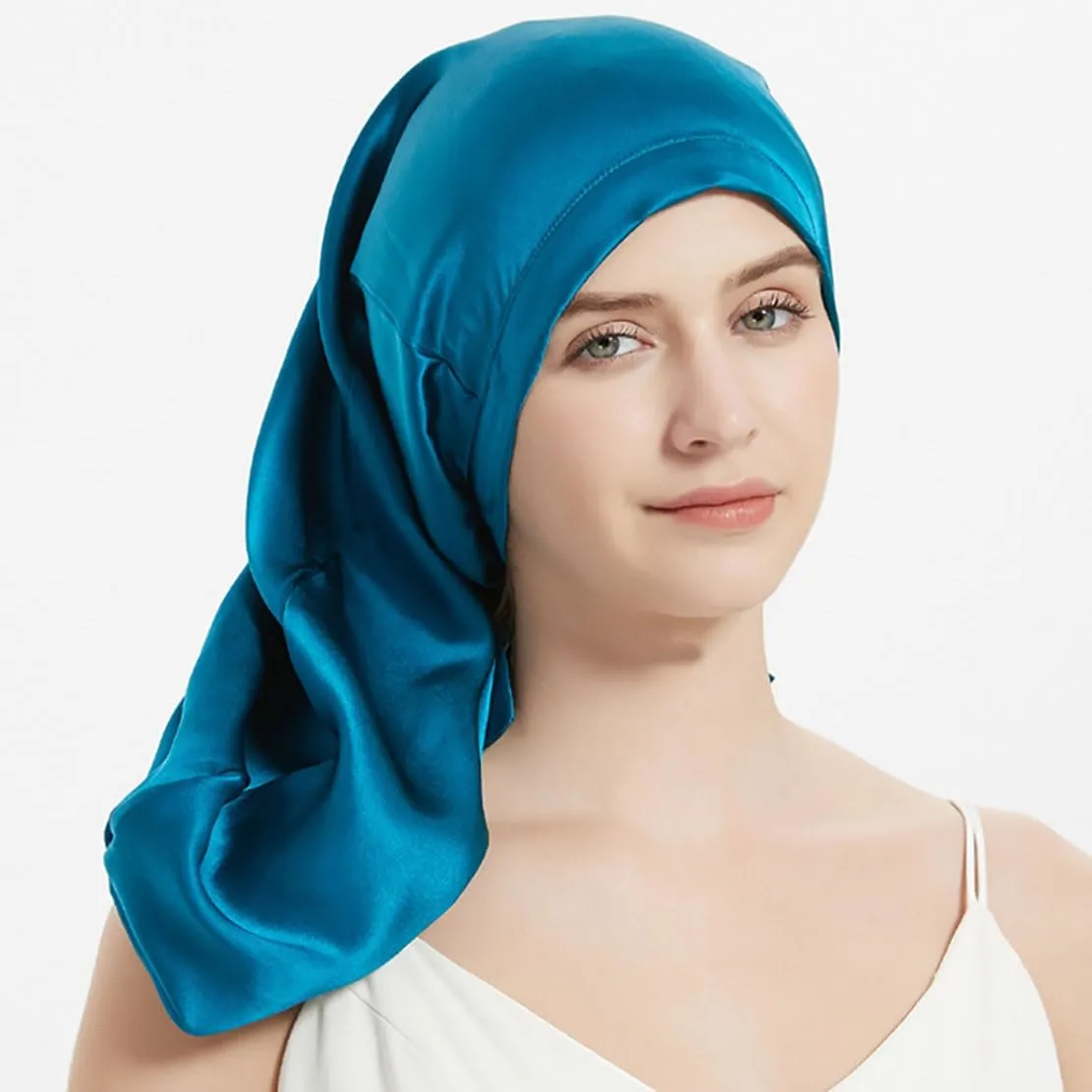 Women Long Satin Bonne Silk Sleeping Cap Wide Elastic Band Night Braids Curly Hair Natural Soft Comfortable Stretchy