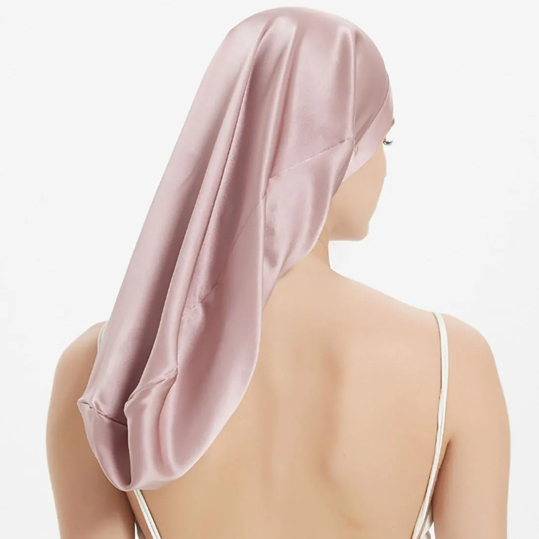 Women Long Satin Bonne Silk Sleeping Cap Wide Elastic Band Night Braids Curly Hair Natural Soft Comfortable Stretchy
