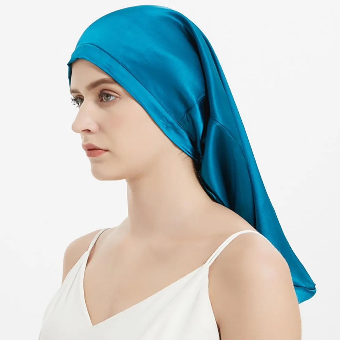 Women Long Satin Bonne Silk Sleeping Cap Wide Elastic Band Night Braids Curly Hair Natural Soft Comfortable Stretchy