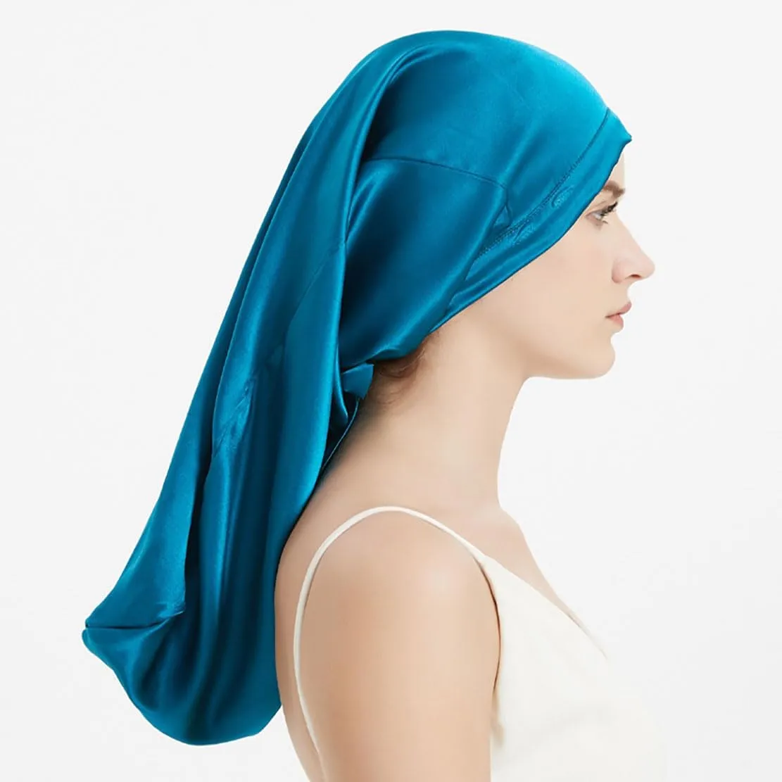 Women Long Satin Bonne Silk Sleeping Cap Wide Elastic Band Night Braids Curly Hair Natural Soft Comfortable Stretchy