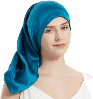 Women Long Satin Bonne Silk Sleeping Cap Wide Elastic Band Night Braids Curly Hair Natural Soft Comfortable Stretchy