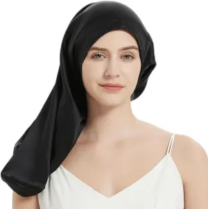 Women Long Satin Bonne Silk Sleeping Cap Wide Elastic Band Night Braids Curly Hair Natural Soft Comfortable Stretchy
