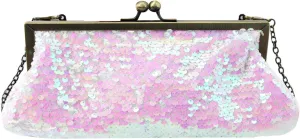 Women Mini Glitter Mermaid Sequin Evening Clutch Handbag Chain Strap Cross-body Bag Kissing Lock