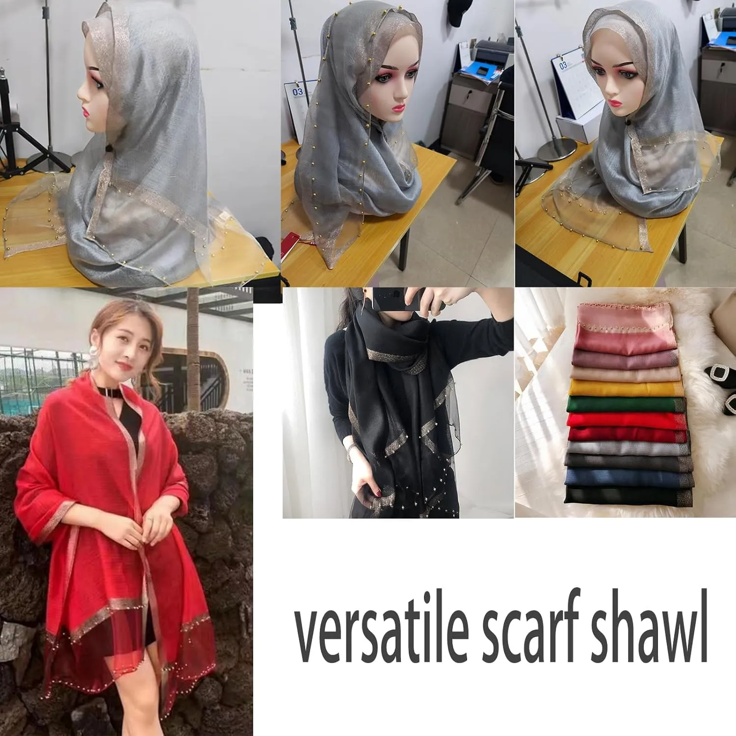 Women Mulberry Silk Scarf Lightweight Scarves Embroidered Butterfly Shawls and Wraps for Evening Dresses