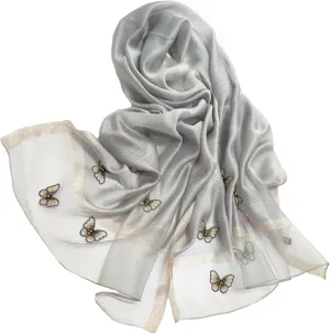 Women Mulberry Silk Scarf Lightweight Scarves Embroidered Butterfly Shawls and Wraps for Evening Dresses
