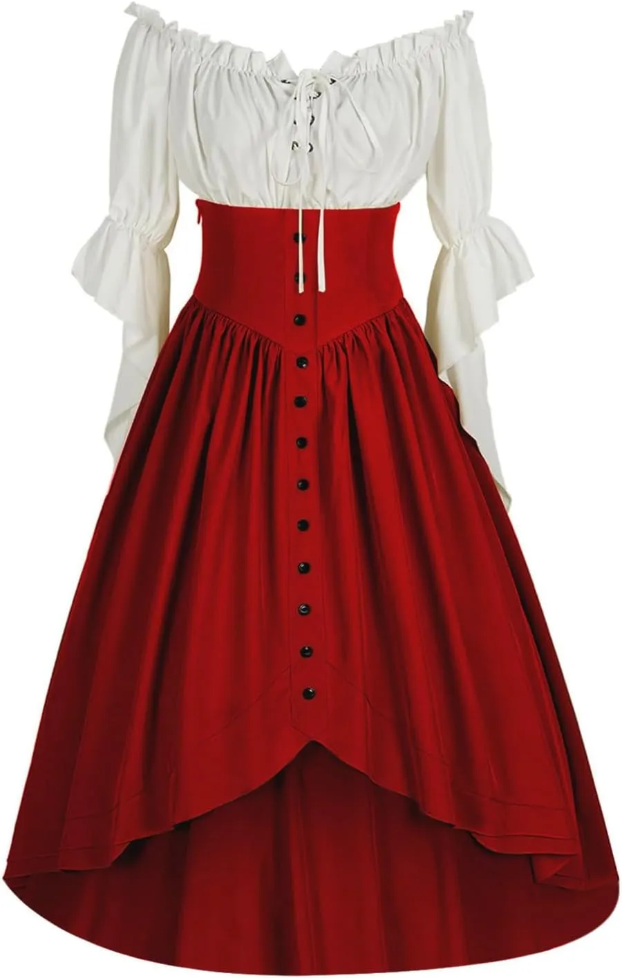 Women Off Shoulder Fairy Court Dress Ruffle Puff Sleeve Cinch Waist Corset Dresses Irish Medieval Peasant Dress